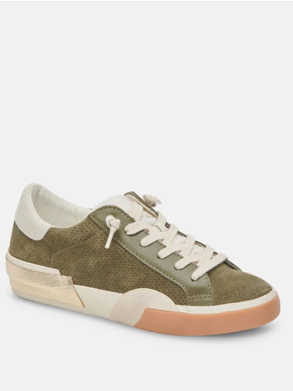 Dolce Vita Olive Suede Low-Top Sneakers with Cream Accents